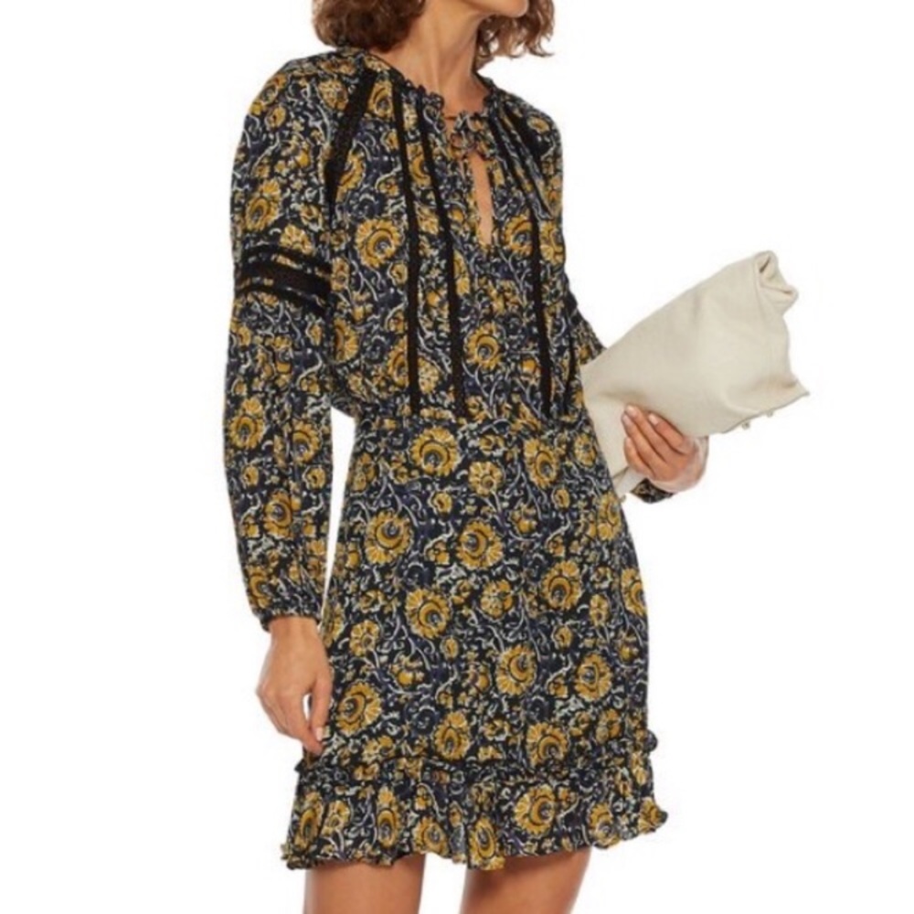 Veronica Beard NWT Ida Silk Mini Dress Navy and Gold Floral